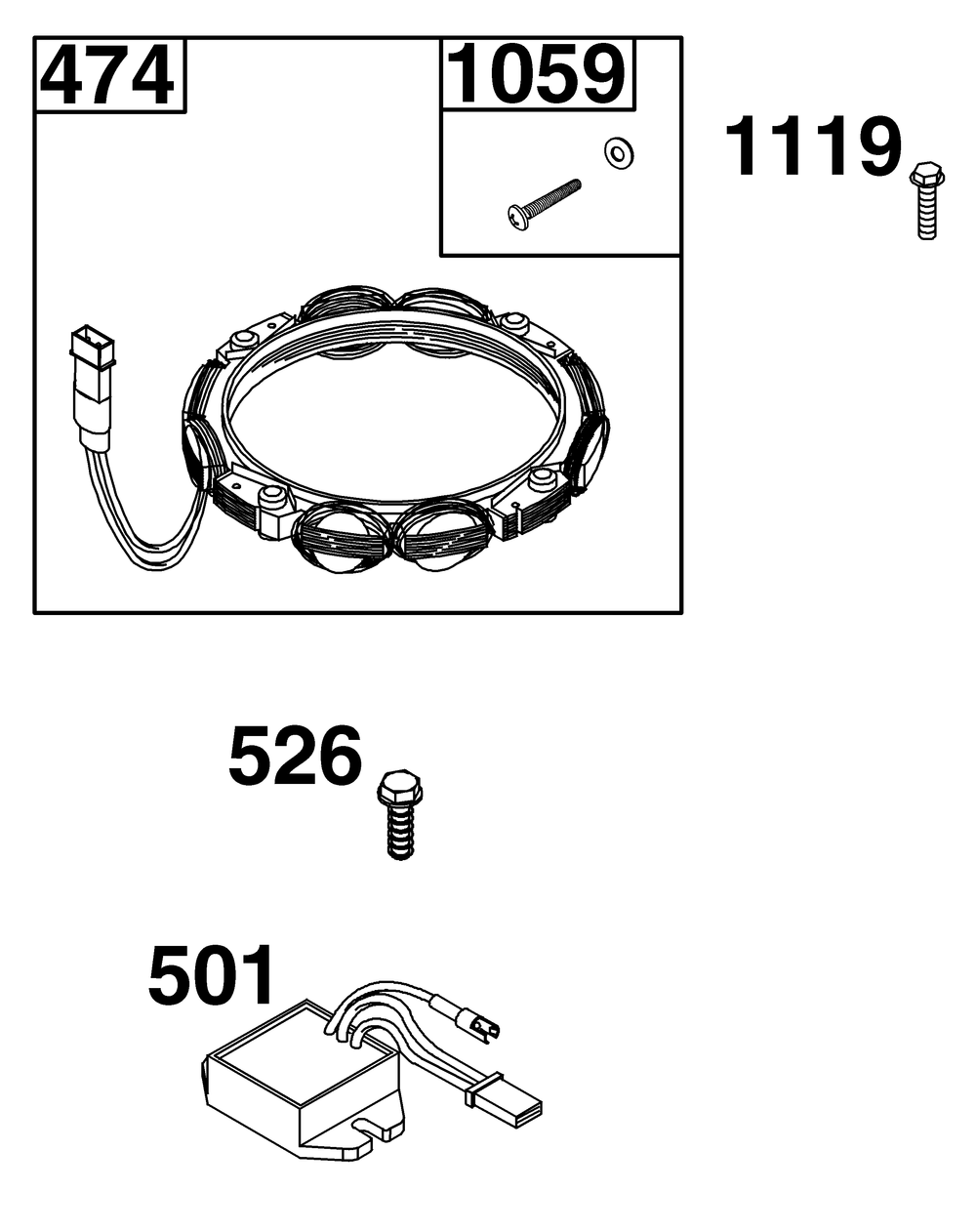 Alternator Group Diagram and Parts List for 40N777-0004-B5 400000 - 699999 Briggs and Stratton Engine